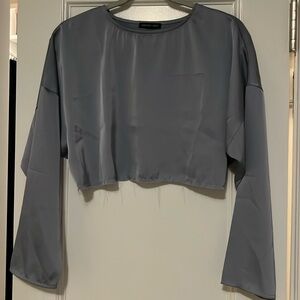 Lilac Silk Long Sleeve Cropped Blouse
